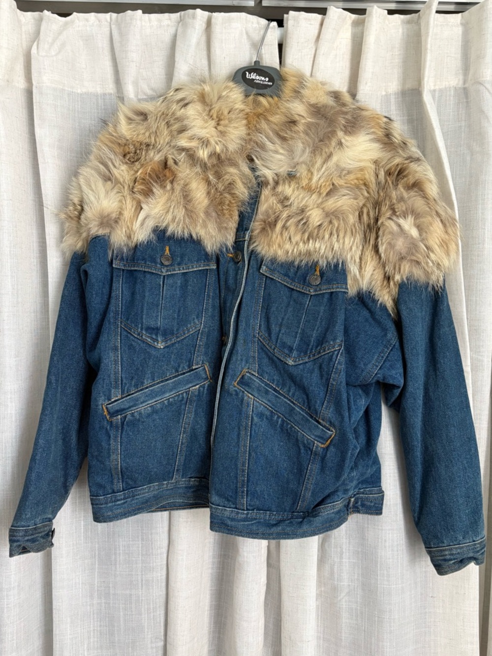 Vintage Yucatan Bay Denim Jacket W/ Real Fur Collar Quilted Lining | 80s